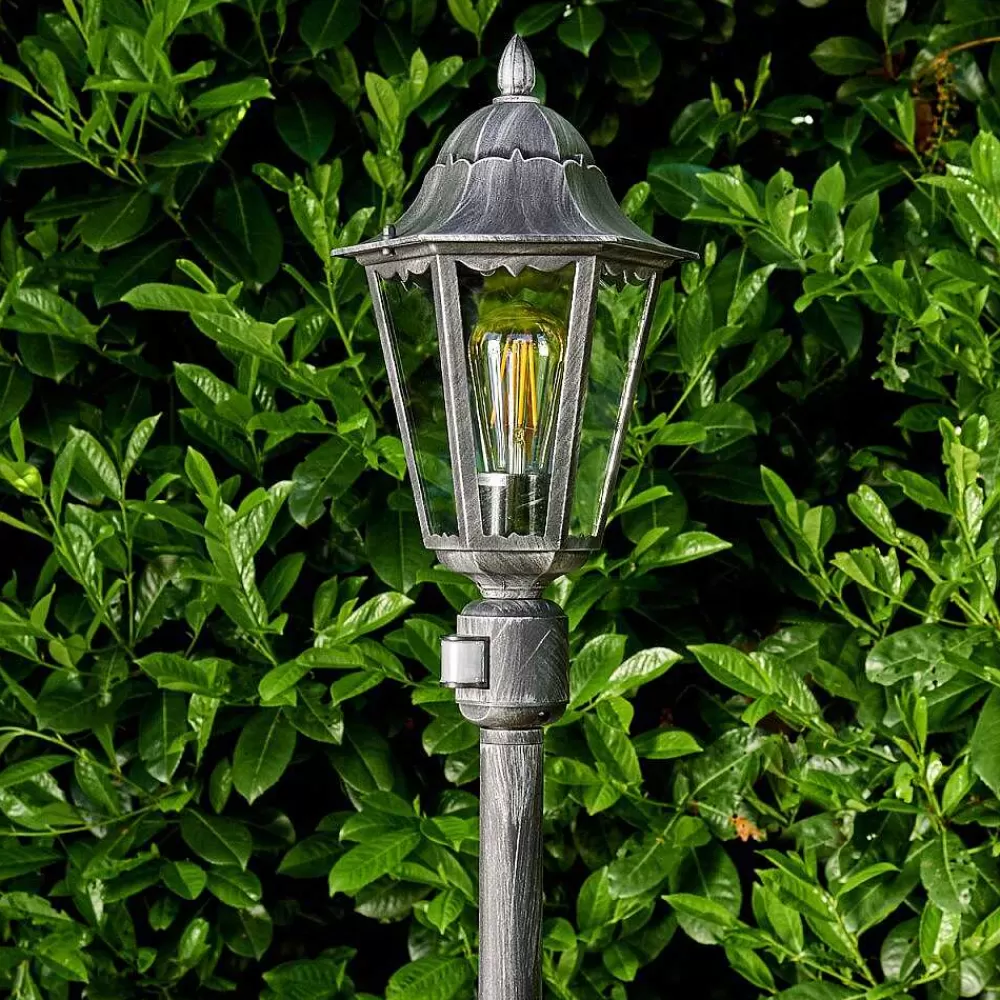 hofstein Lampadaire Exterieur Lignac Noir, Argente, 1 Lumiere, Detecteur De Mouvement