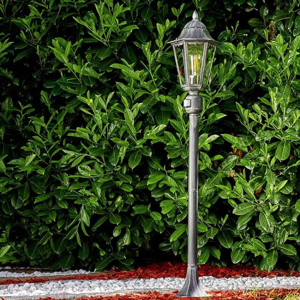 hofstein Lampadaire Exterieur Lignac Noir, Argente, 1 Lumiere, Detecteur De Mouvement