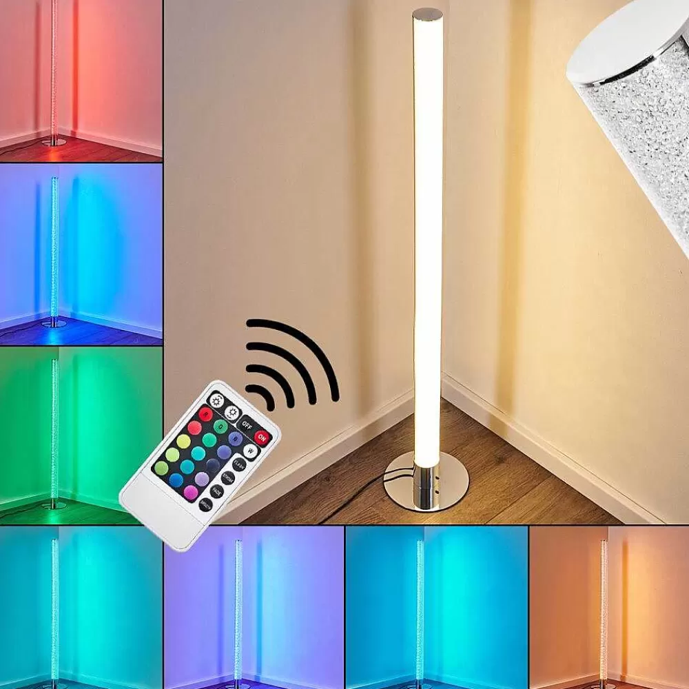 hofstein Lampadaire Flaut Led Chrome, 1 Lumiere, Telecommandes, Changeur De Couleurs