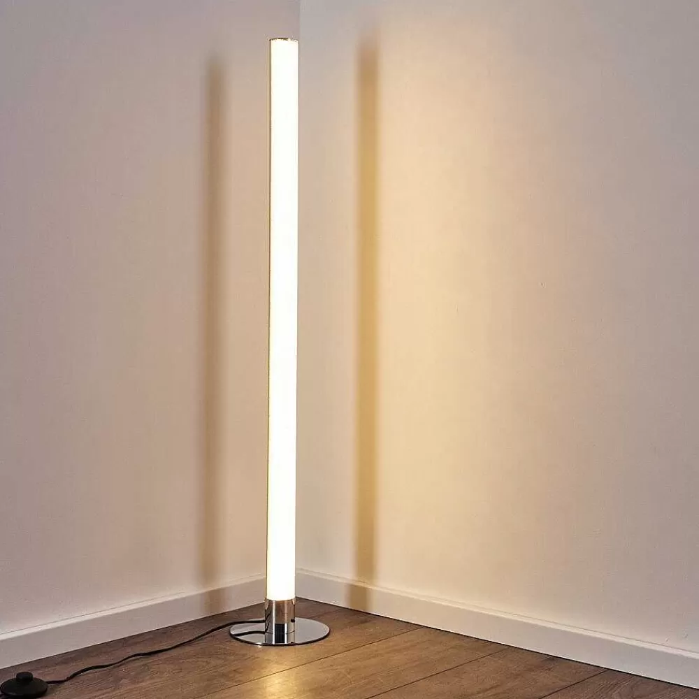 hofstein Lampadaire Flaut Led Chrome, 1 Lumiere, Telecommandes, Changeur De Couleurs