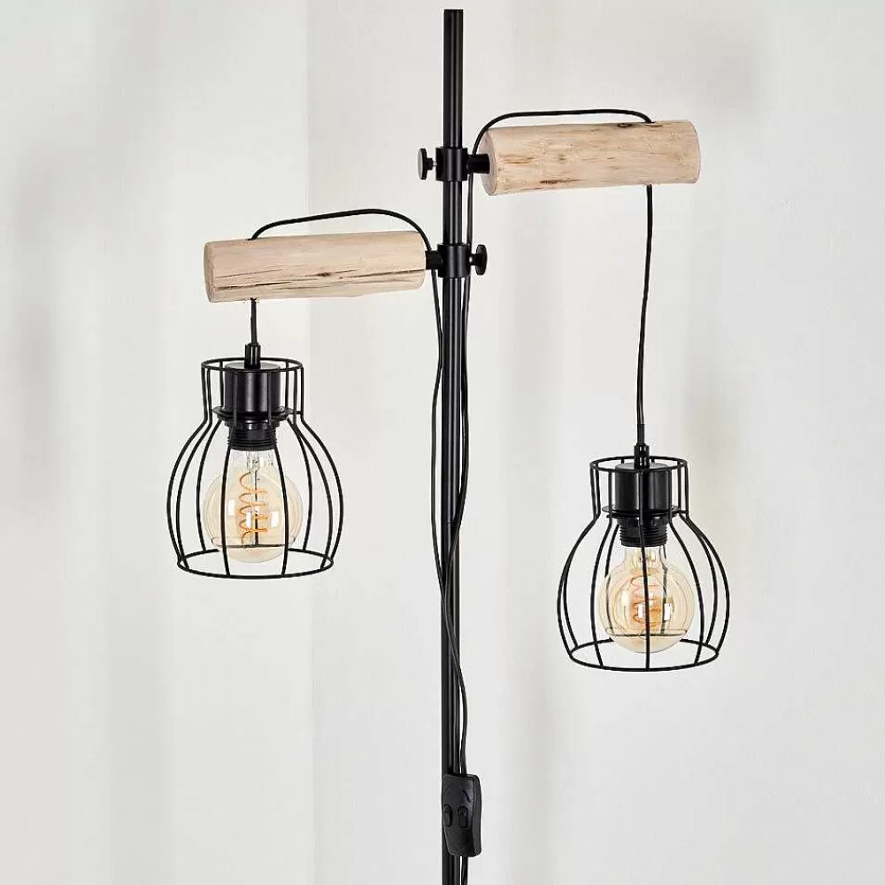 hofstein Lampadaire Gondo Bois Clair, Noir, 2 Lumieres