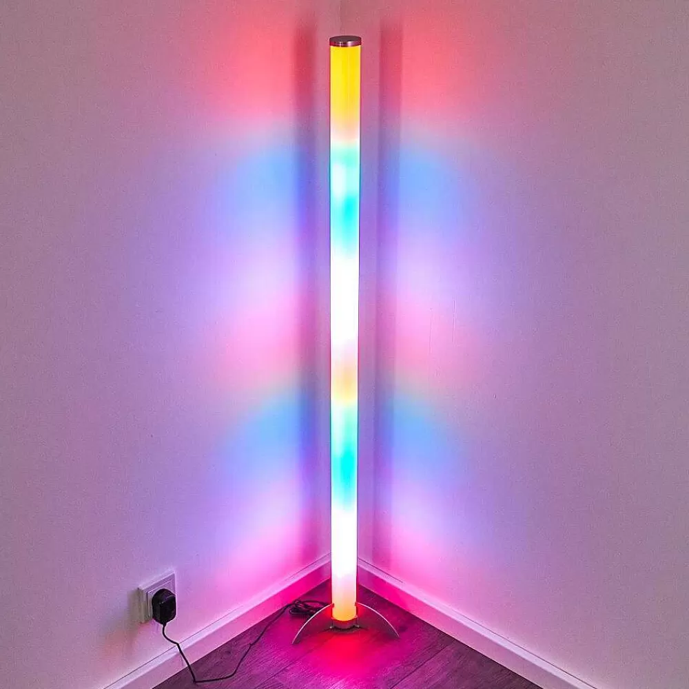 hofstein Lampadaire Led Rgb Globo Rocky Argente, 1 Lumiere, Telecommandes, Changeur De Couleurs
