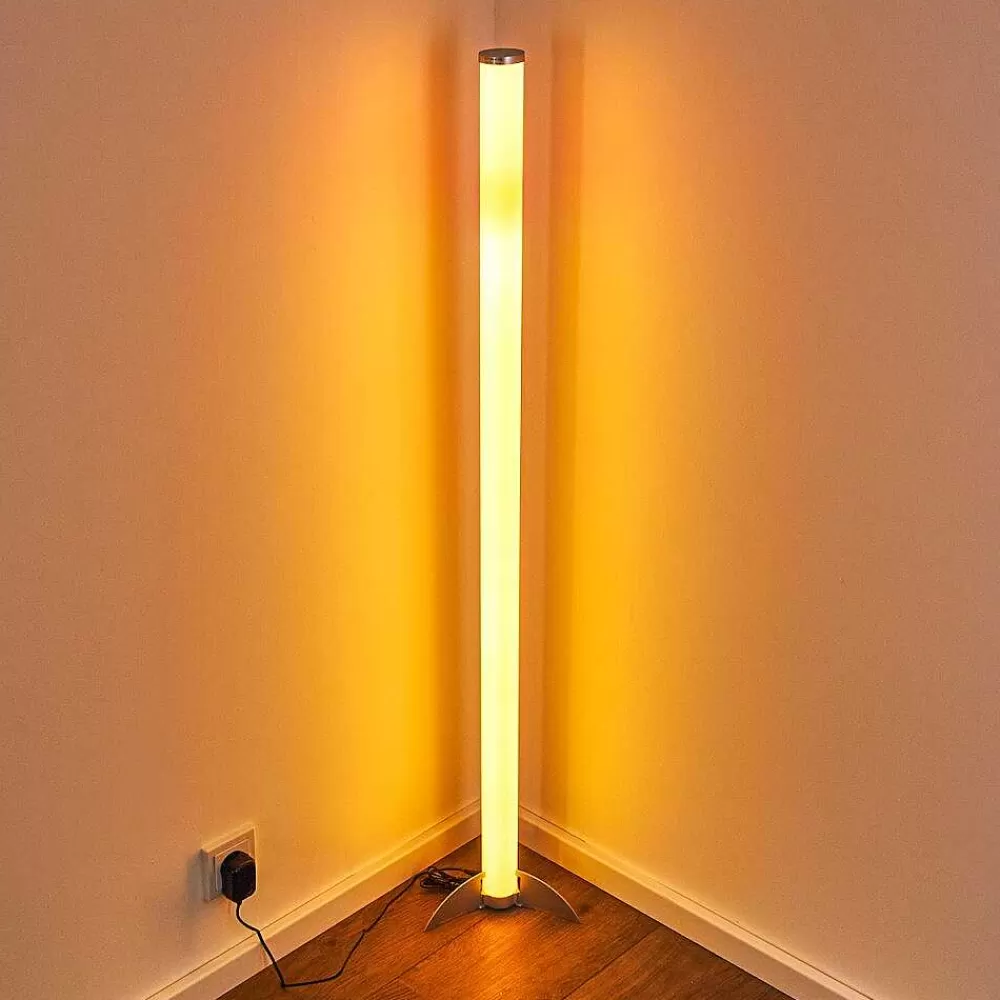 hofstein Lampadaire Led Rgb Globo Rocky Argente, 1 Lumiere, Telecommandes, Changeur De Couleurs