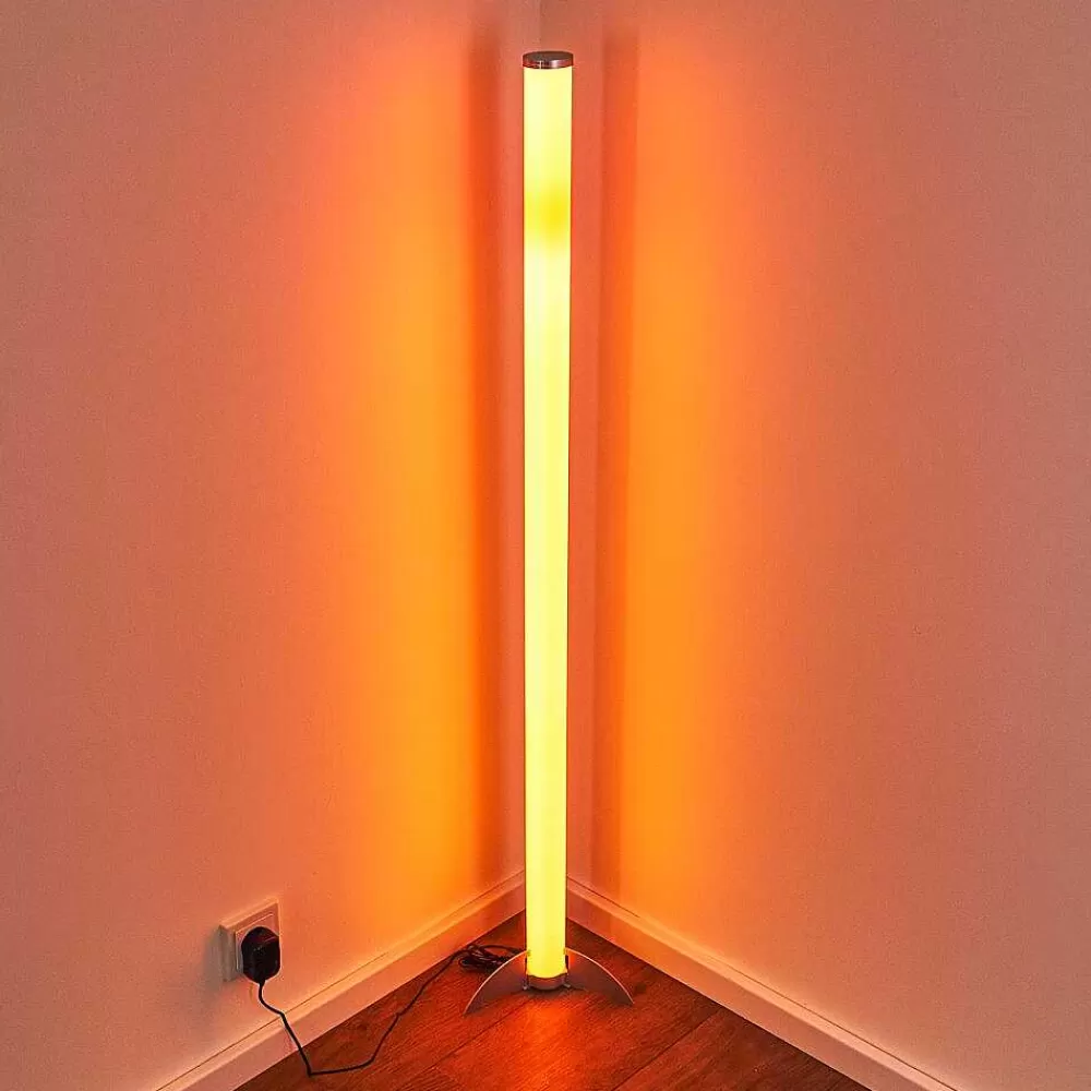 hofstein Lampadaire Led Rgb Globo Rocky Argente, 1 Lumiere, Telecommandes, Changeur De Couleurs