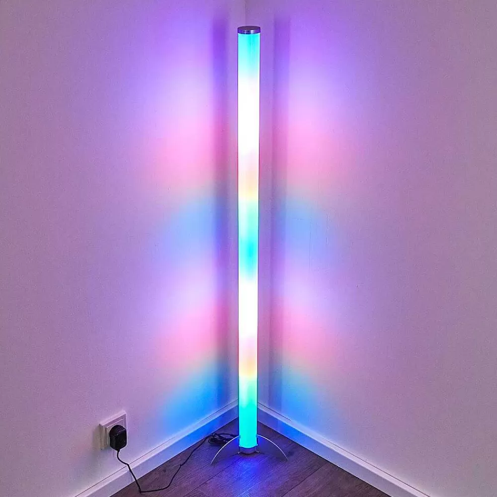 hofstein Lampadaire Led Rgb Globo Rocky Argente, 1 Lumiere, Telecommandes, Changeur De Couleurs