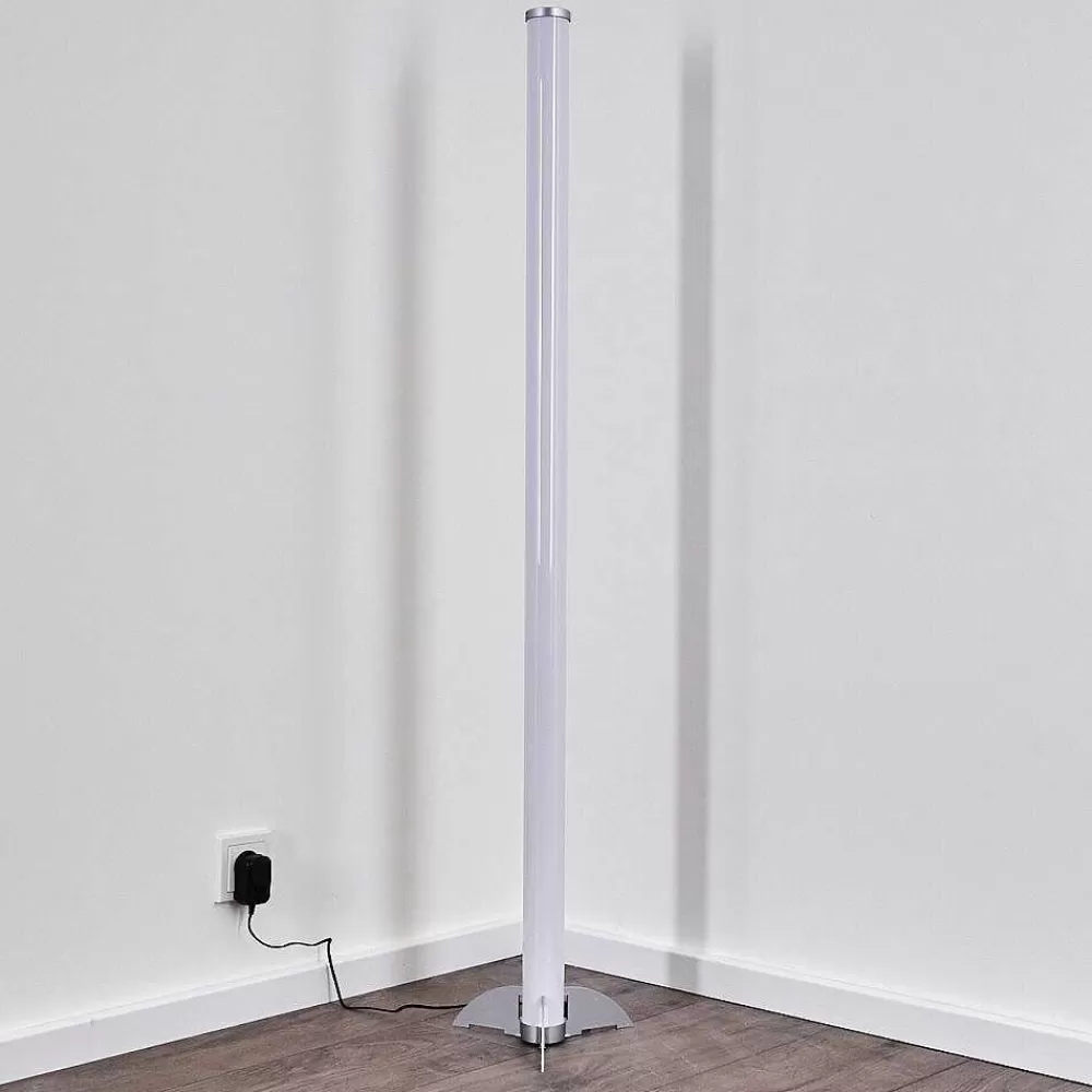 hofstein Lampadaire Led Rgb Globo Rocky Argente, 1 Lumiere, Telecommandes, Changeur De Couleurs