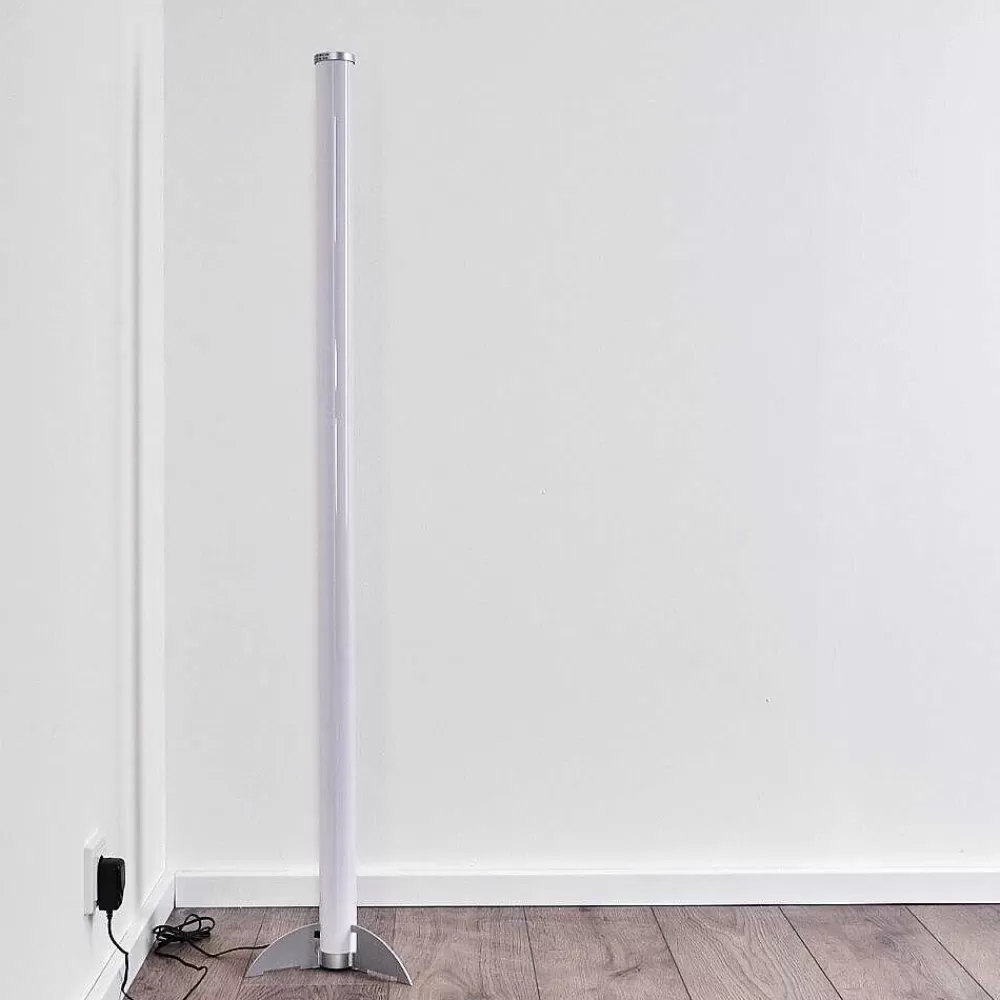 hofstein Lampadaire Led Rgb Globo Rocky Argente, 1 Lumiere, Telecommandes, Changeur De Couleurs