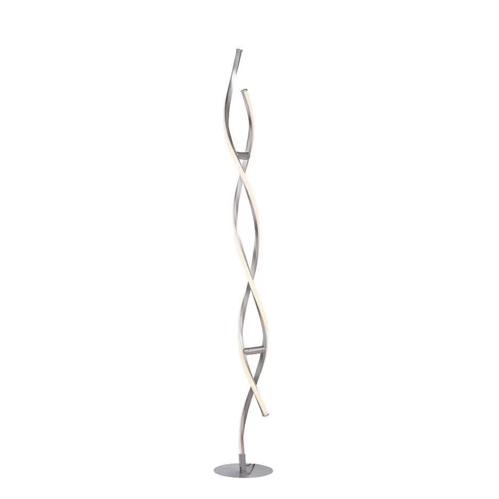Luminaires Leuchten Direkt Lampadaire Leuchten-Direkt Lolasmart-Swing Led Acier Brosse, 2 Lumieres, Telecommandes, Changeur De Couleurs