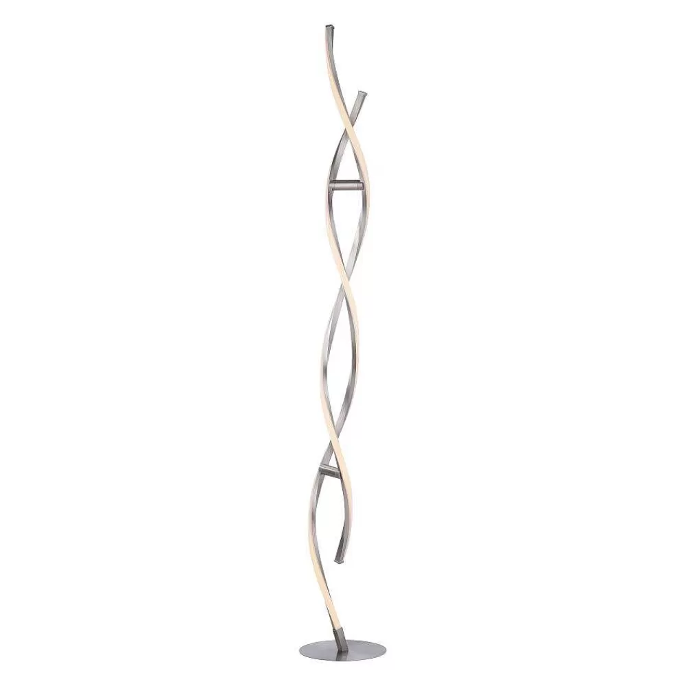 Luminaires Leuchten Direkt Lampadaire Leuchten-Direkt Lolasmart-Swing Led Acier Brosse, 2 Lumieres, Telecommandes, Changeur De Couleurs
