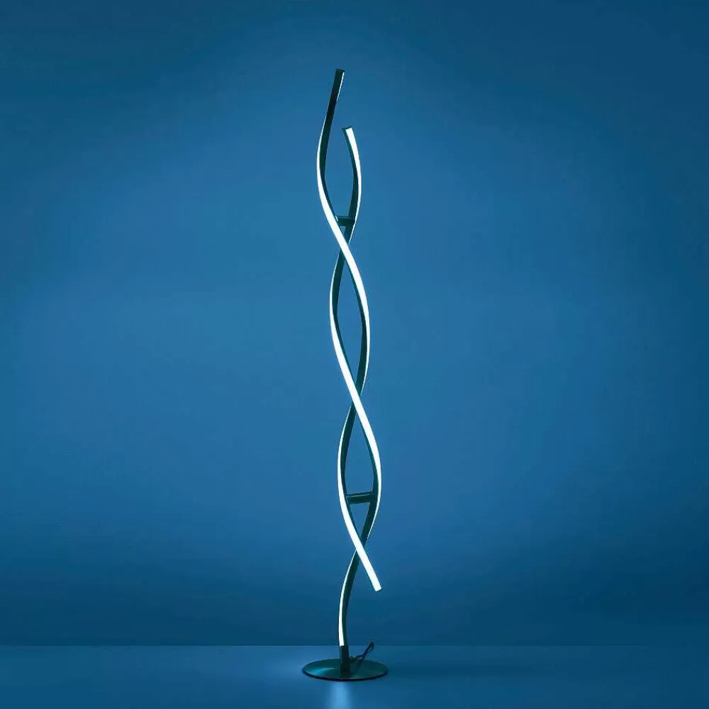 Luminaires Leuchten Direkt Lampadaire Leuchten-Direkt Lolasmart-Swing Led Acier Brosse, 2 Lumieres, Telecommandes, Changeur De Couleurs