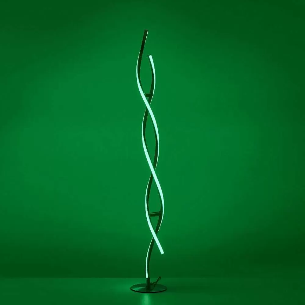 Luminaires Leuchten Direkt Lampadaire Leuchten-Direkt Lolasmart-Swing Led Acier Brosse, 2 Lumieres, Telecommandes, Changeur De Couleurs