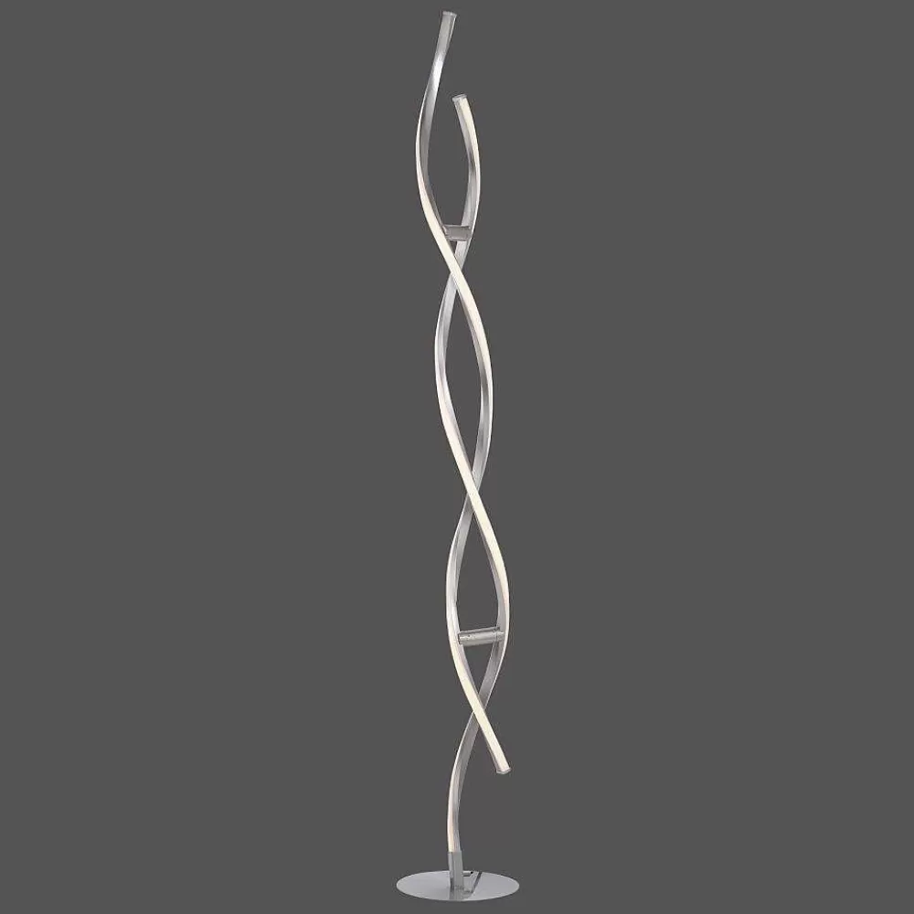 Luminaires Leuchten Direkt Lampadaire Leuchten-Direkt Lolasmart-Swing Led Acier Brosse, 2 Lumieres, Telecommandes, Changeur De Couleurs