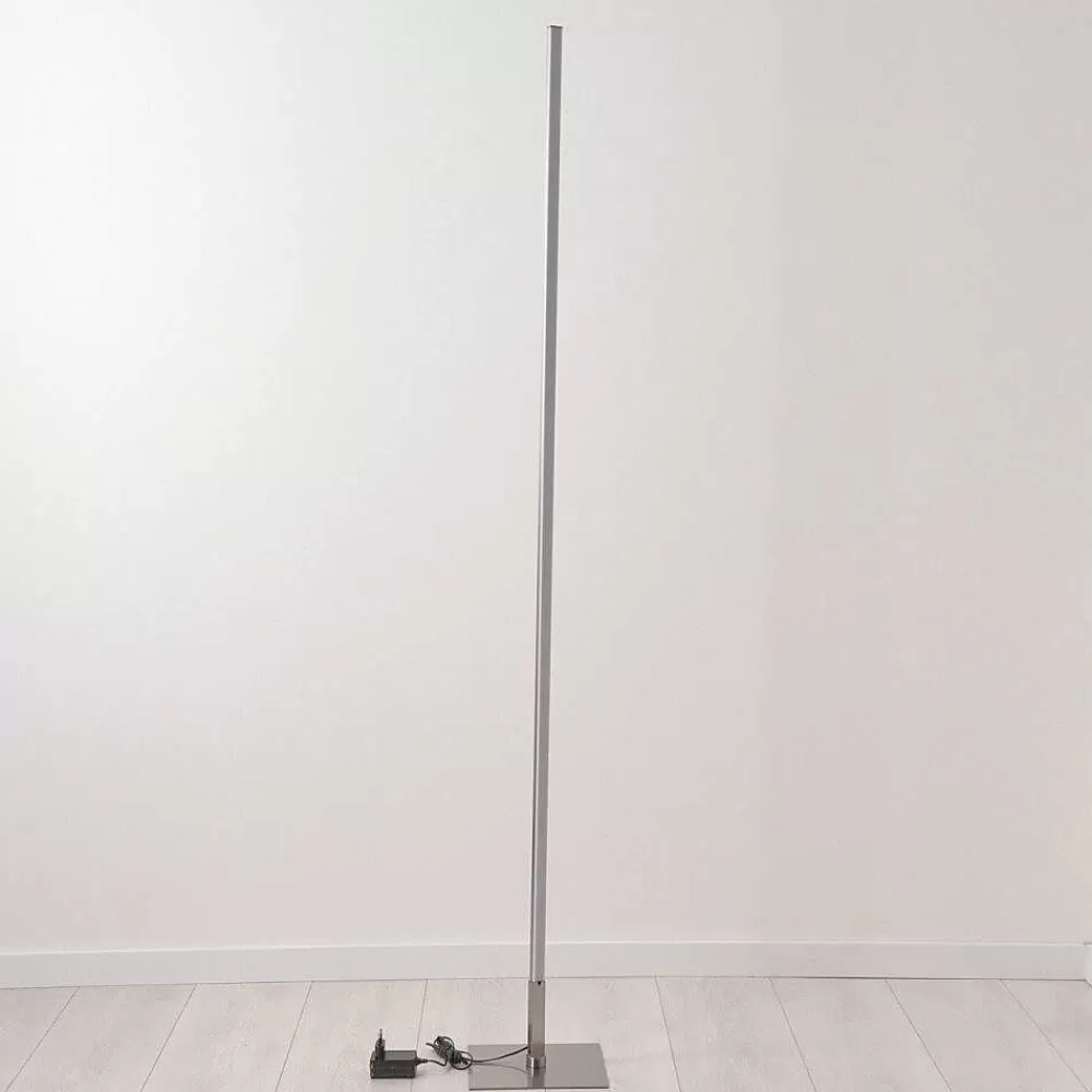 hofstein Lampadaire Minacar Led Nickel Mat, 1 Lumiere, Telecommandes, Changeur De Couleurs