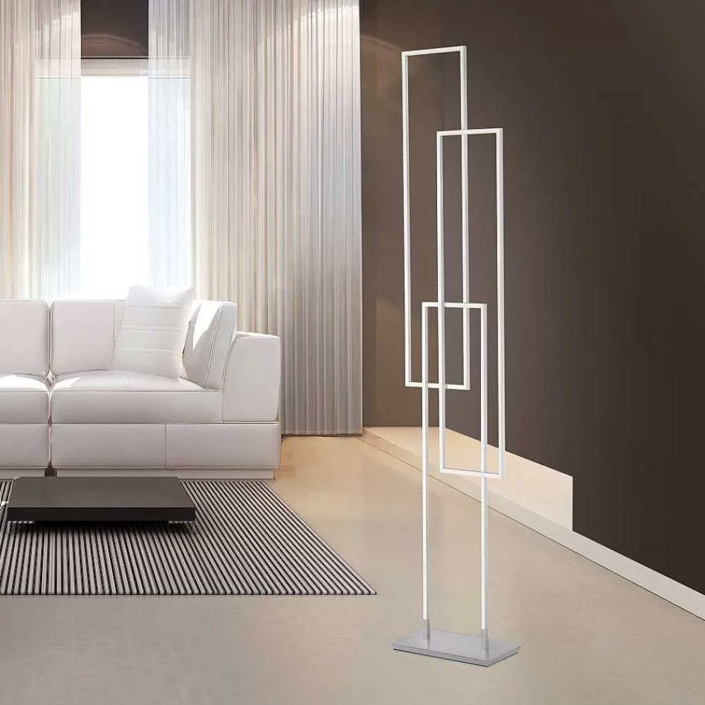 Paul Neuhaus Q-Serie Lampadaire Paul Neuhaus Q-Inigo Led Acier Brosse, 3 Lumieres, Telecommandes