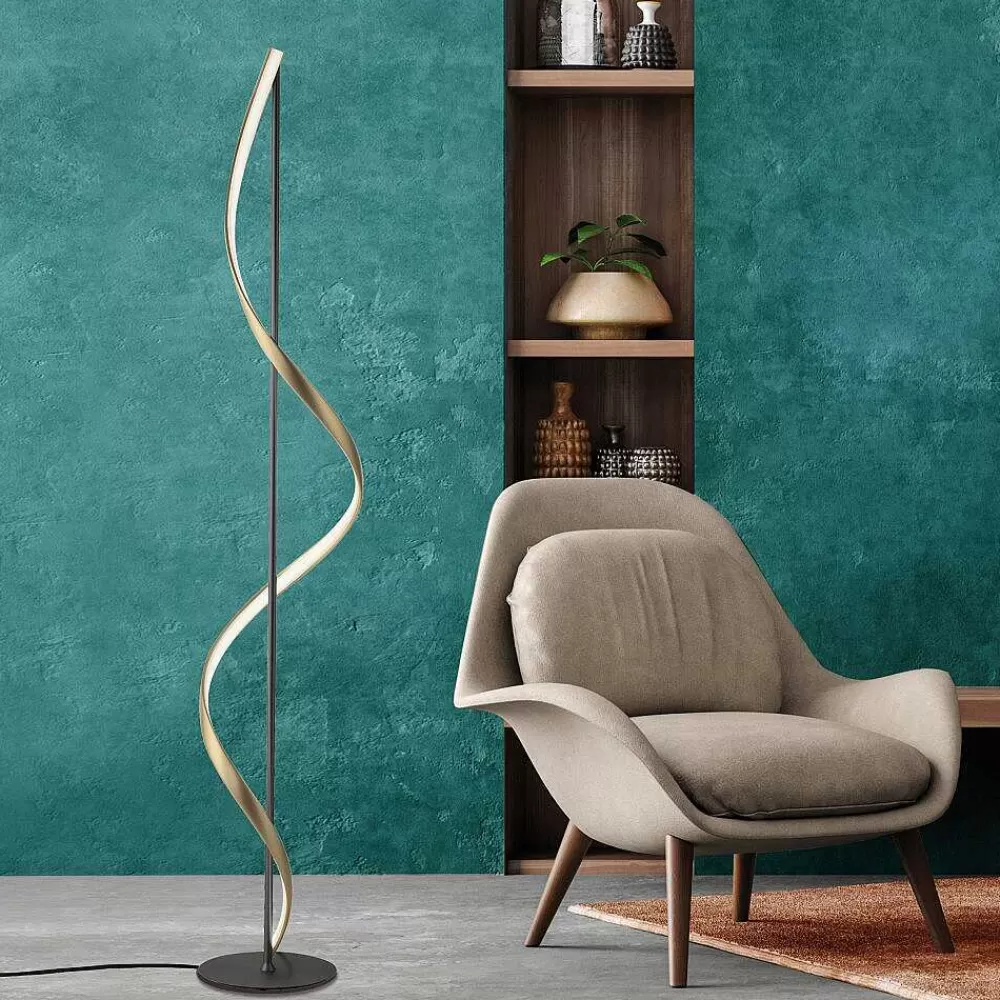 Paul Neuhaus Q-Serie Lampadaire Paul Neuhaus Qswing Led Anthracite, Or, 1 Lumiere, Telecommandes
