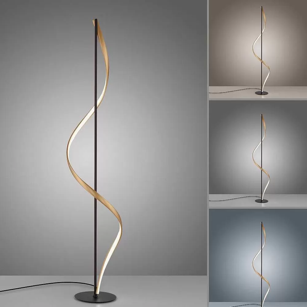 Paul Neuhaus Q-Serie Lampadaire Paul Neuhaus Qswing Led Anthracite, Or, 1 Lumiere, Telecommandes