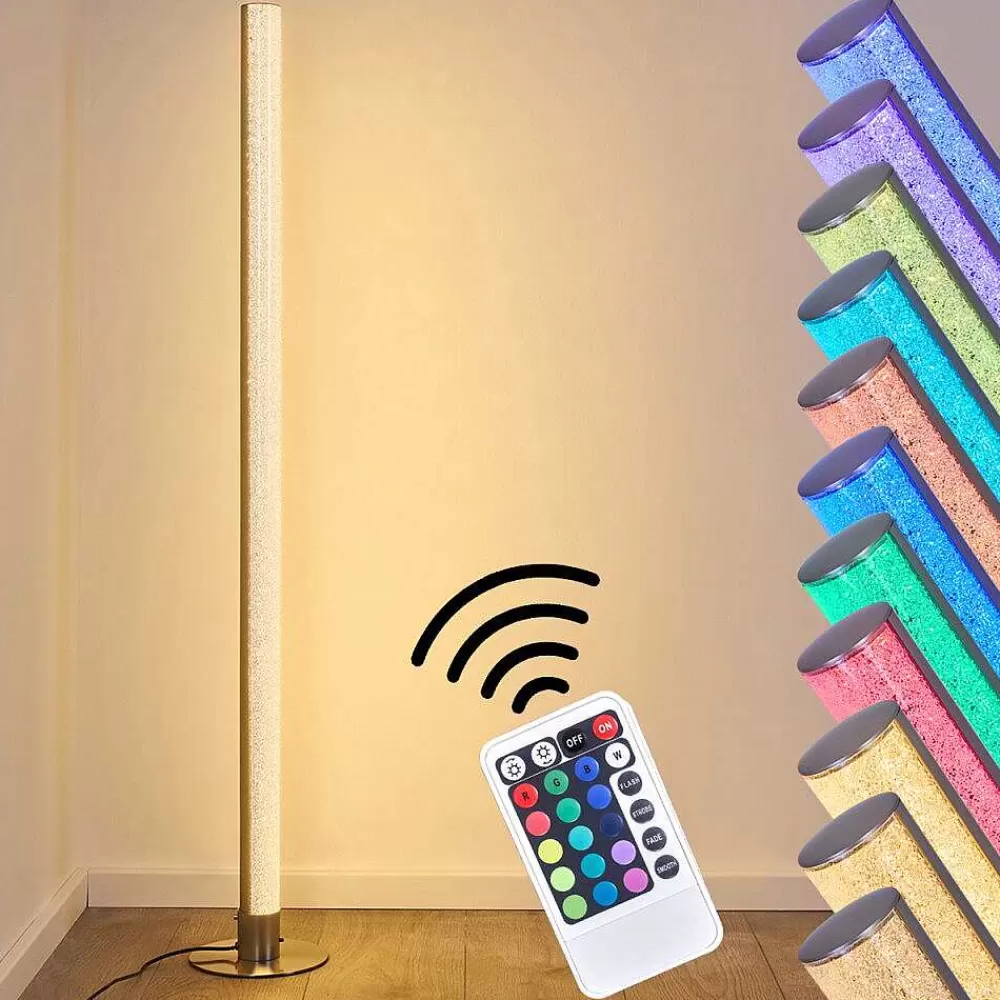 hofstein Lampadaire Pipe Led Nickel Mat, 1 Lumiere, Telecommandes, Changeur De Couleurs