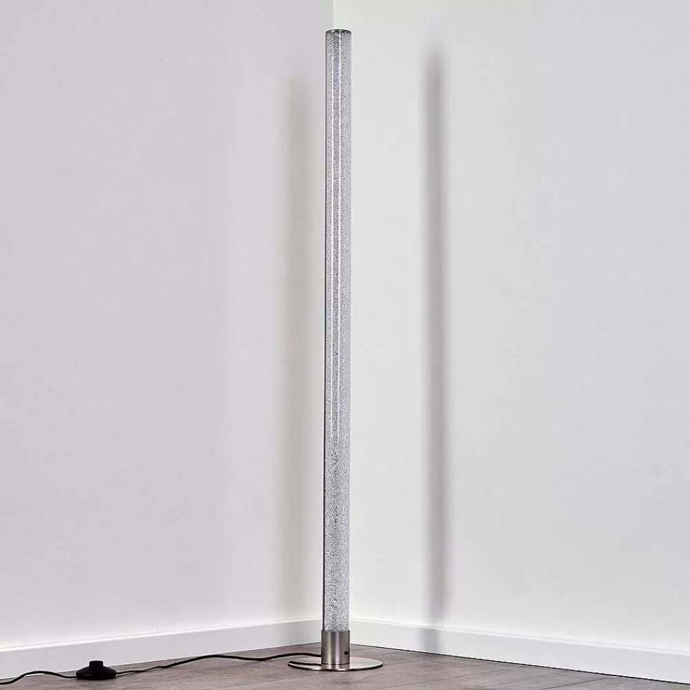 hofstein Lampadaire Pipe Led Nickel Mat, 1 Lumiere, Telecommandes, Changeur De Couleurs