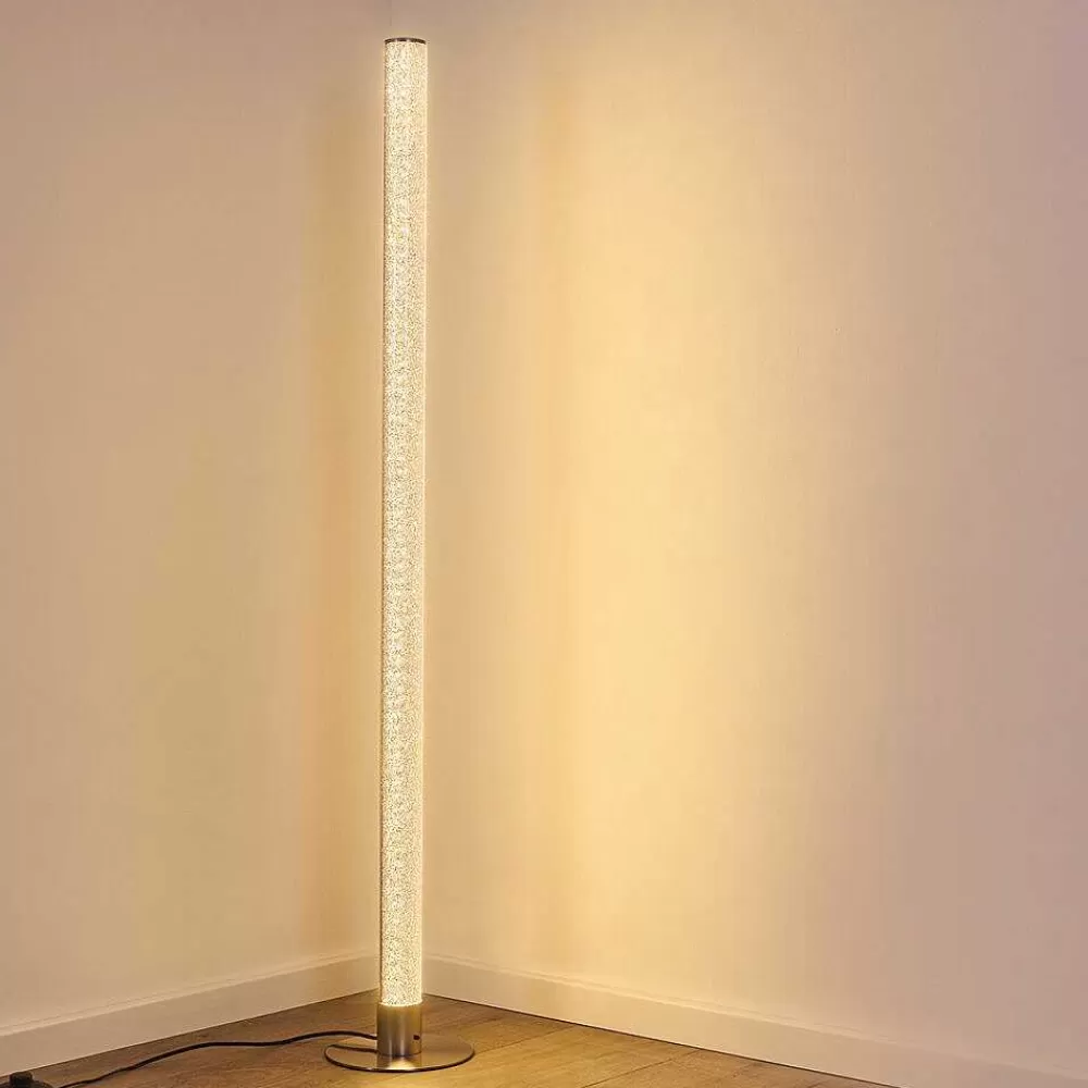 hofstein Lampadaire Pipe Led Nickel Mat, 1 Lumiere, Telecommandes, Changeur De Couleurs