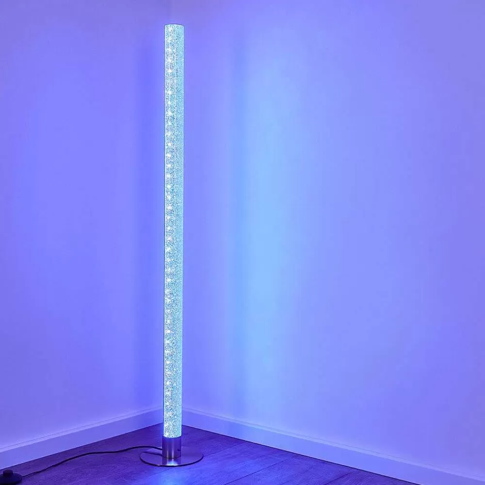 hofstein Lampadaire Pipe Led Nickel Mat, 1 Lumiere, Telecommandes, Changeur De Couleurs