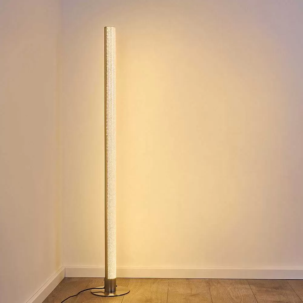 hofstein Lampadaire Pipe Led Nickel Mat, 1 Lumiere, Telecommandes, Changeur De Couleurs
