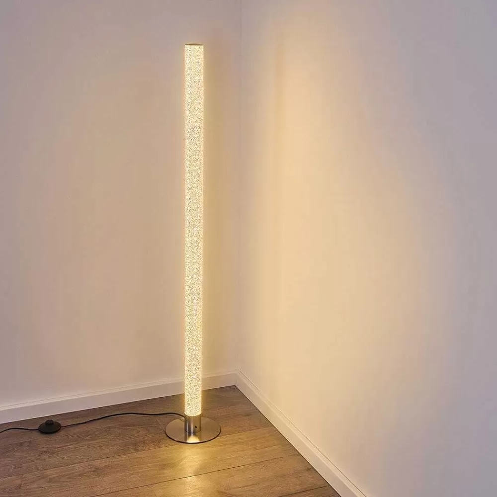hofstein Lampadaire Pipe Led Nickel Mat, 1 Lumiere, Telecommandes, Changeur De Couleurs