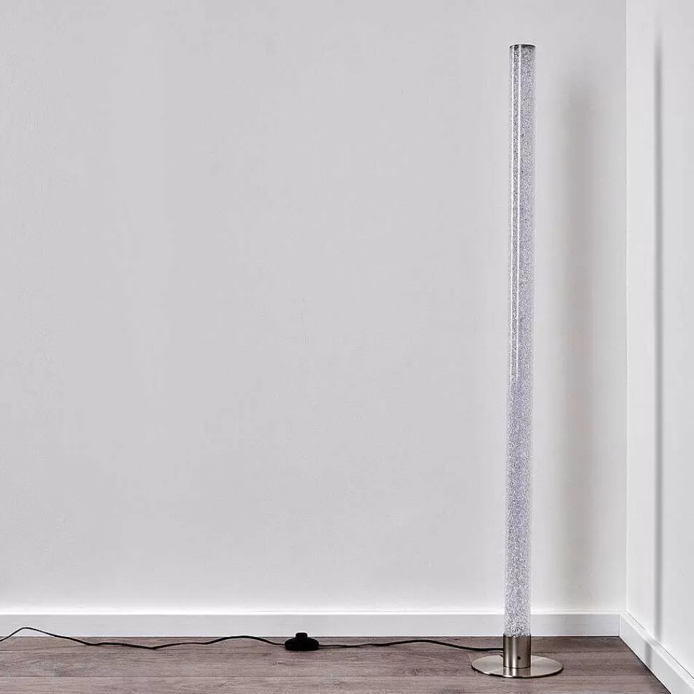 hofstein Lampadaire Pipe Led Nickel Mat, 1 Lumiere, Telecommandes, Changeur De Couleurs
