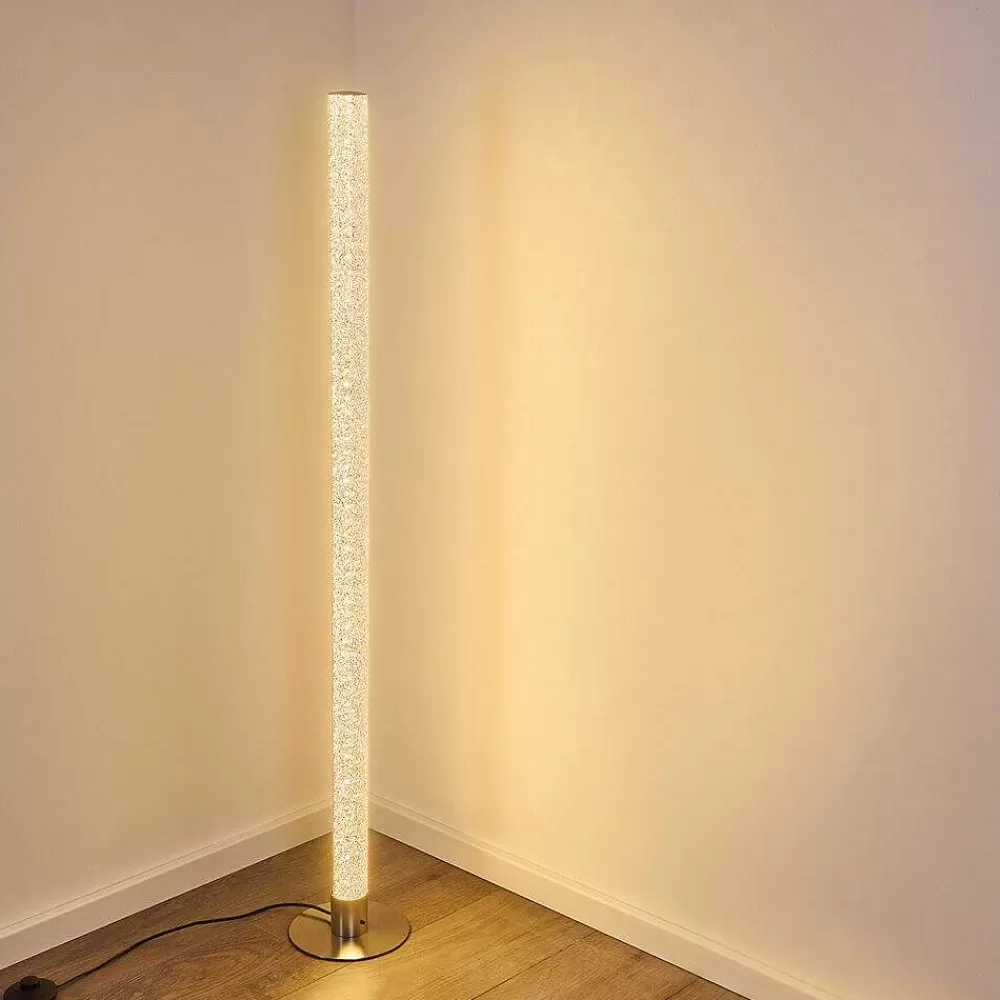 hofstein Lampadaire Pipe Led Nickel Mat, 1 Lumiere, Telecommandes, Changeur De Couleurs