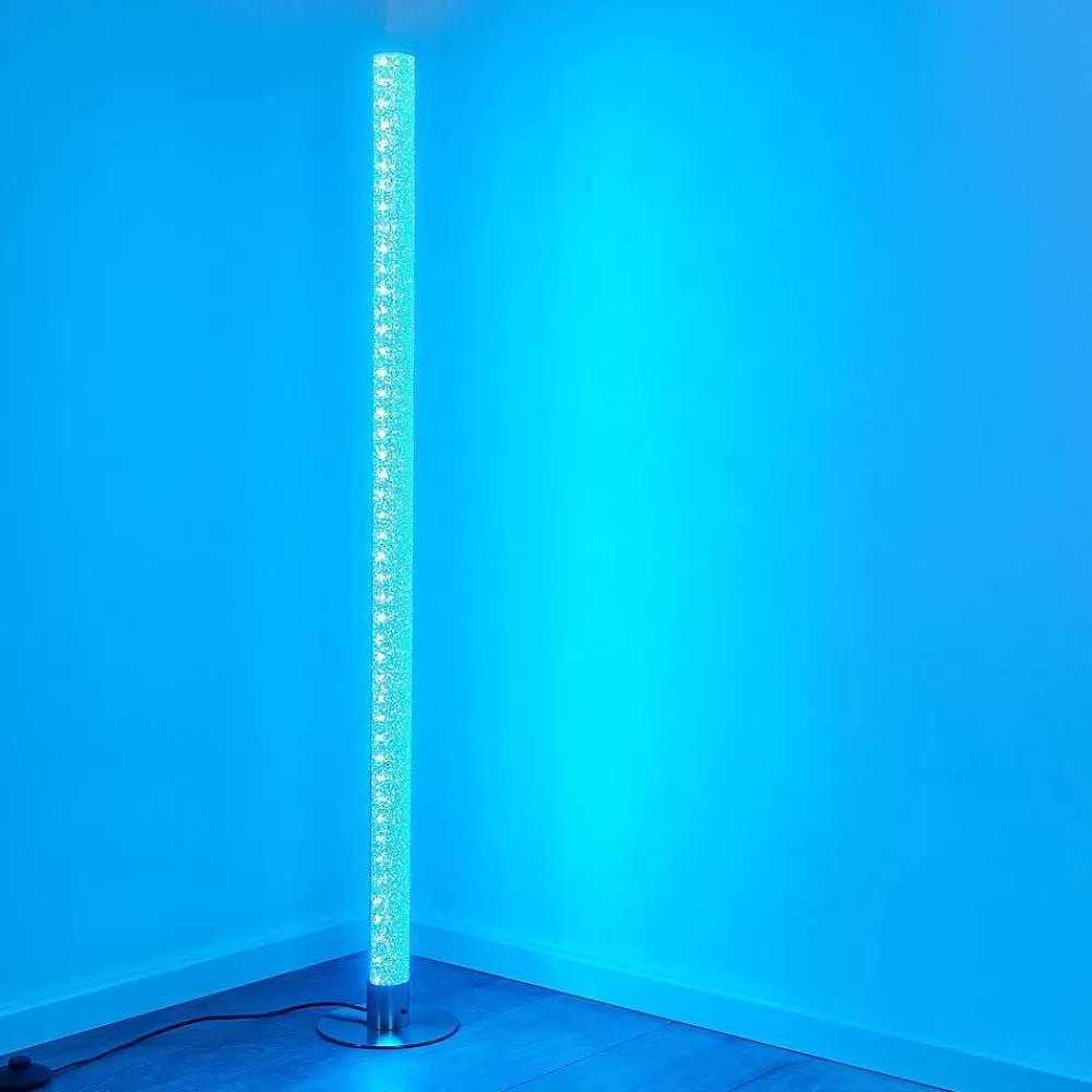 hofstein Lampadaire Pipe Led Nickel Mat, 1 Lumiere, Telecommandes, Changeur De Couleurs