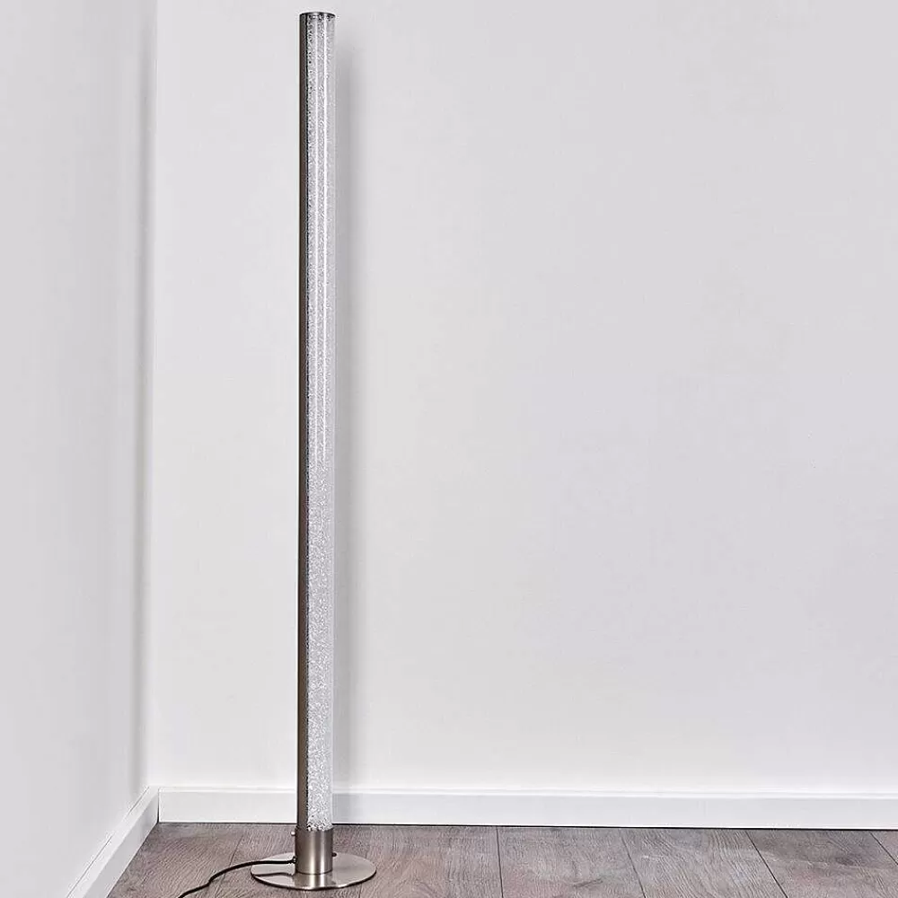 hofstein Lampadaire Pipe Led Nickel Mat, 1 Lumiere, Telecommandes, Changeur De Couleurs