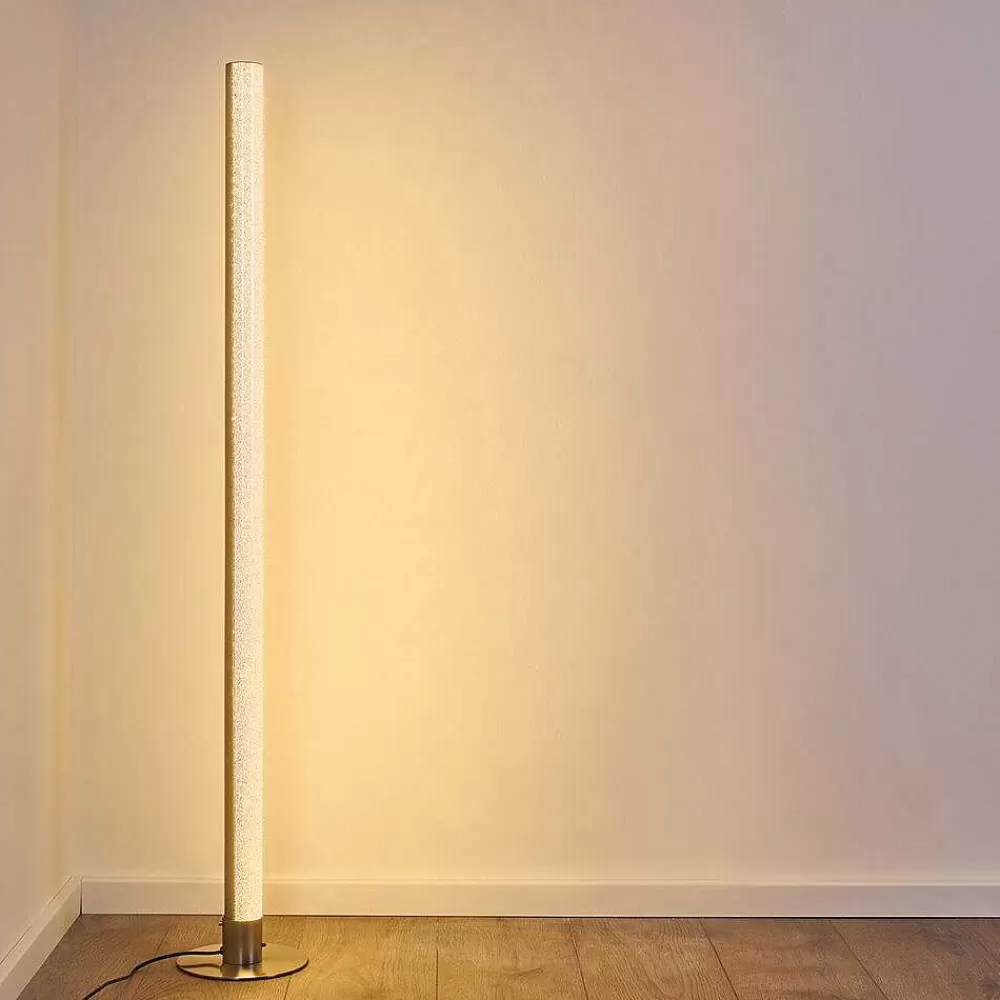 hofstein Lampadaire Pipe Led Nickel Mat, 1 Lumiere, Telecommandes, Changeur De Couleurs