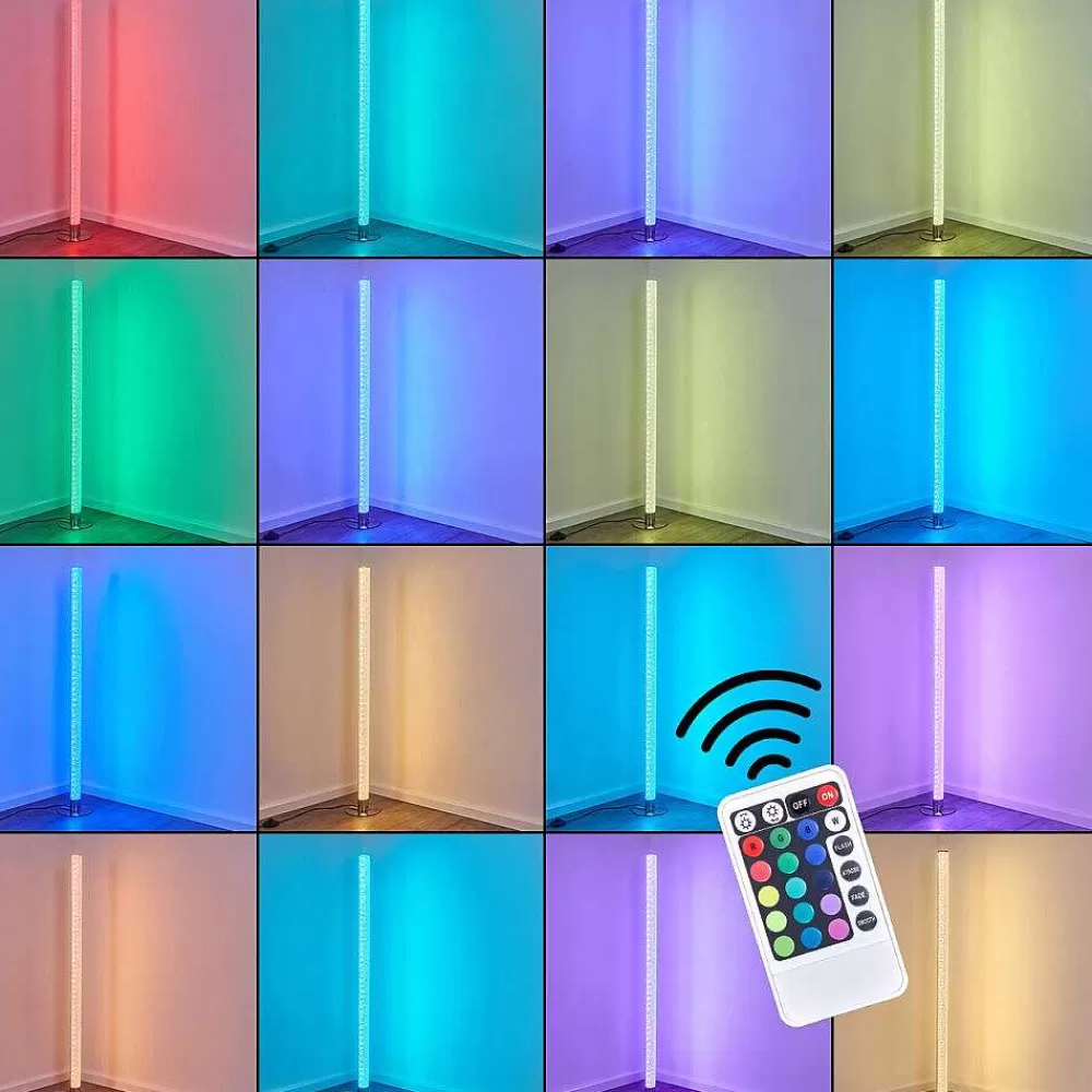 hofstein Lampadaire Pipe Led Nickel Mat, 1 Lumiere, Telecommandes, Changeur De Couleurs