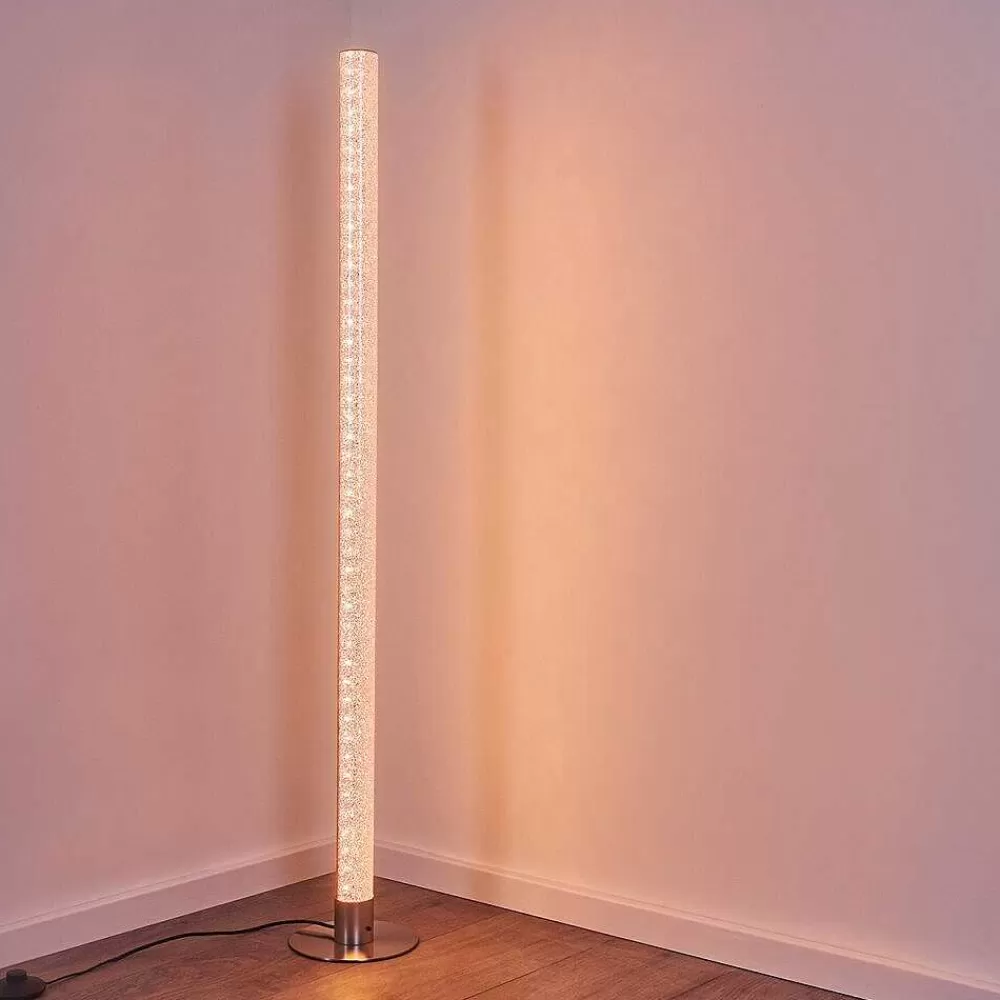 hofstein Lampadaire Pipe Led Nickel Mat, 1 Lumiere, Telecommandes, Changeur De Couleurs