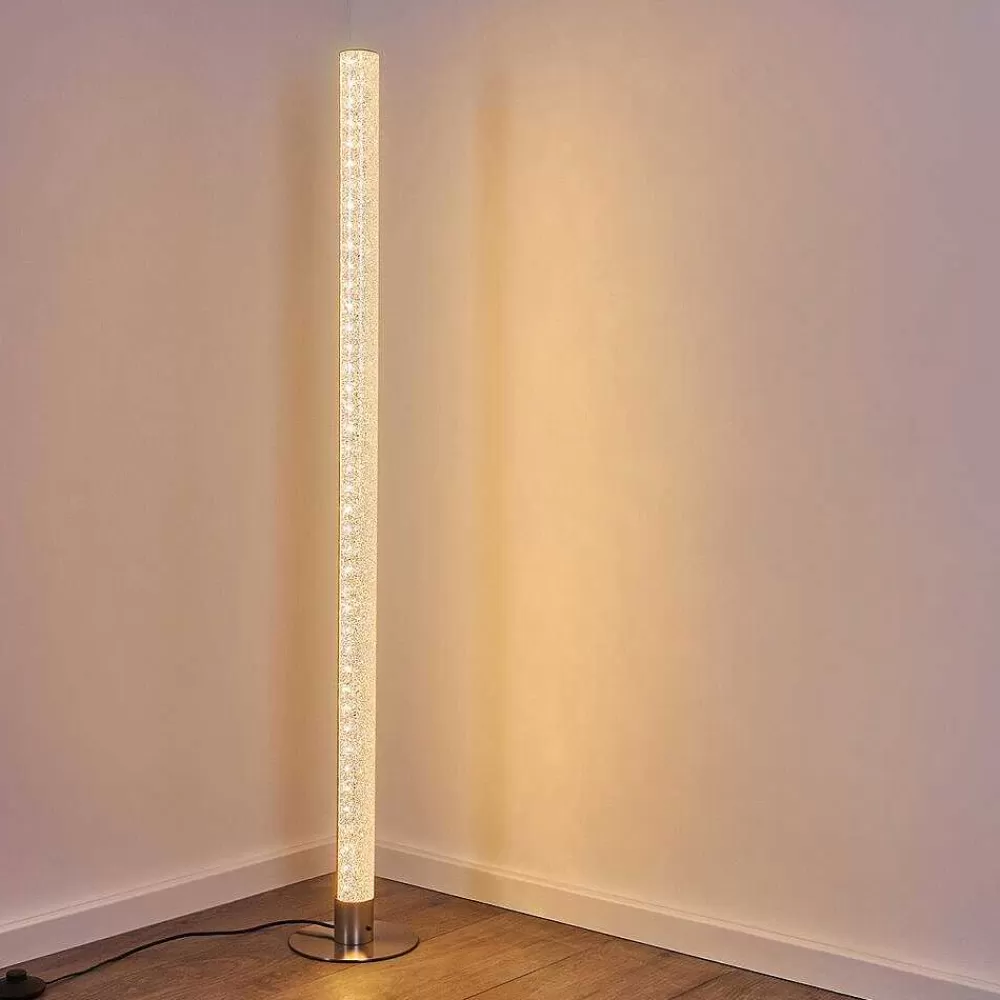 hofstein Lampadaire Pipe Led Nickel Mat, 1 Lumiere, Telecommandes, Changeur De Couleurs