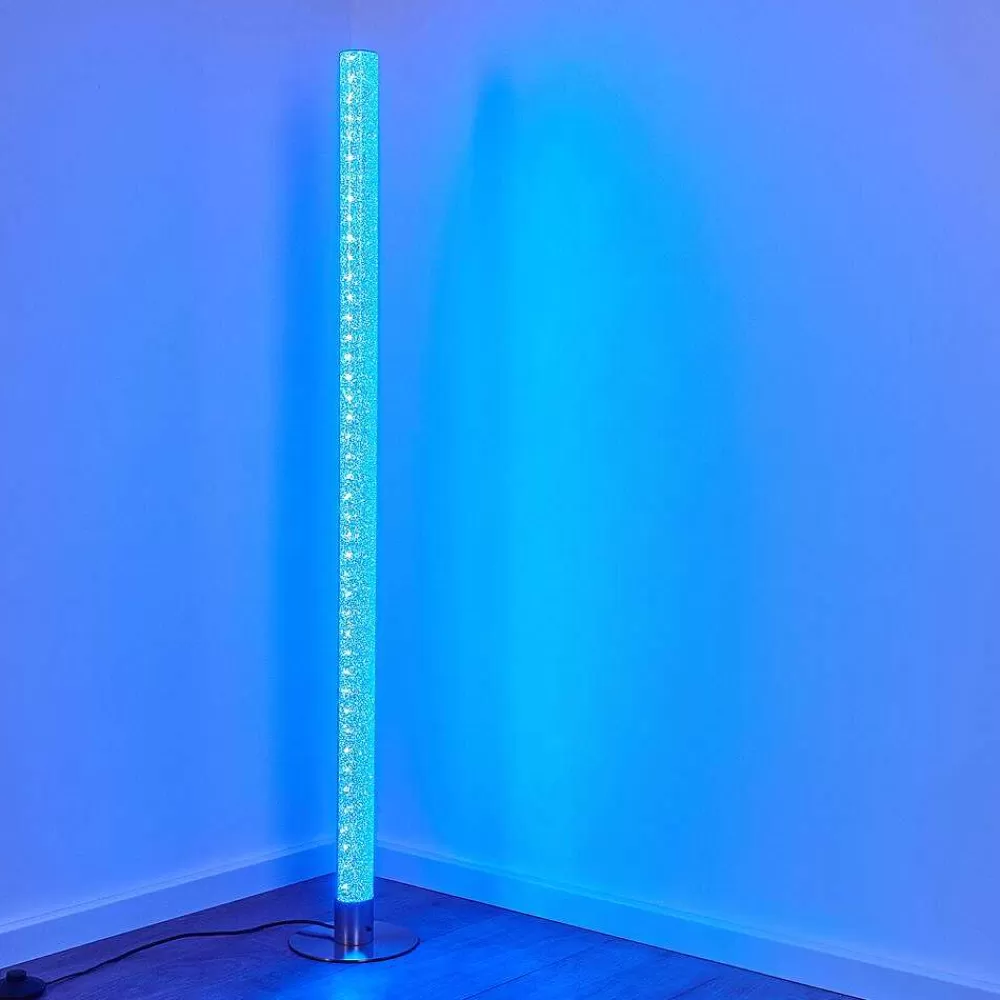 hofstein Lampadaire Pipe Led Nickel Mat, 1 Lumiere, Telecommandes, Changeur De Couleurs