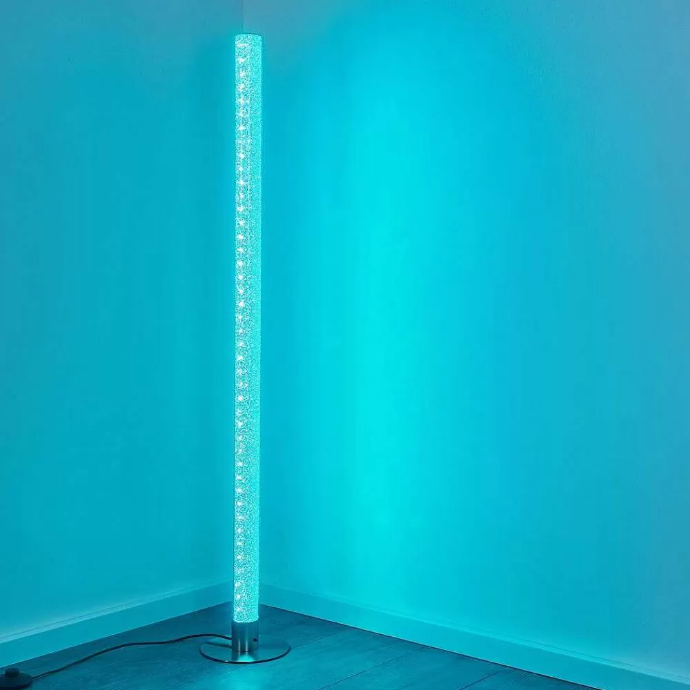 hofstein Lampadaire Pipe Led Nickel Mat, 1 Lumiere, Telecommandes, Changeur De Couleurs