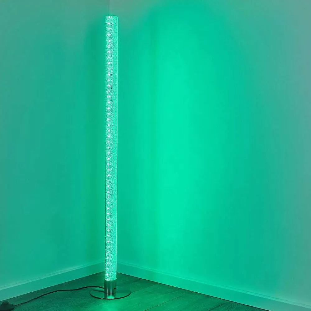 hofstein Lampadaire Pipe Led Nickel Mat, 1 Lumiere, Telecommandes, Changeur De Couleurs