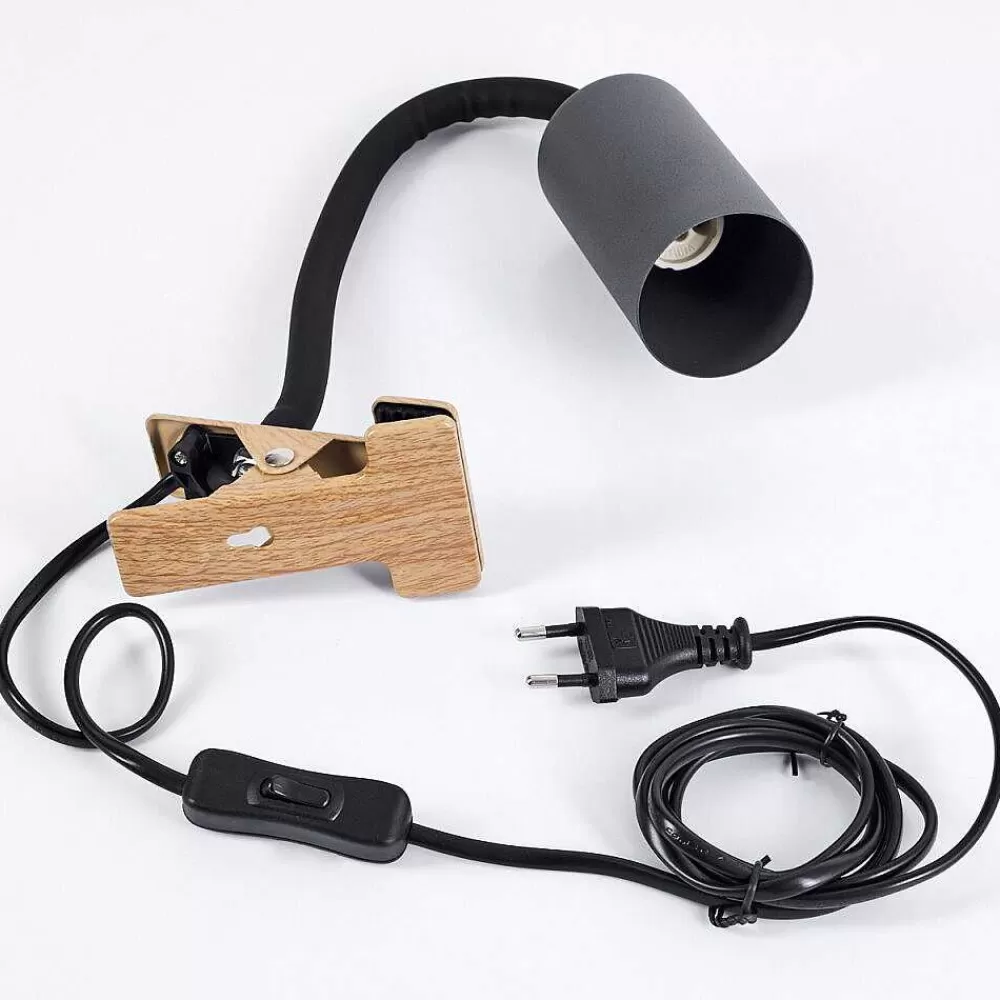 hofstein Lampe A Clipper Javel Brun, Couleur Bois, Noir, 1 Lumiere