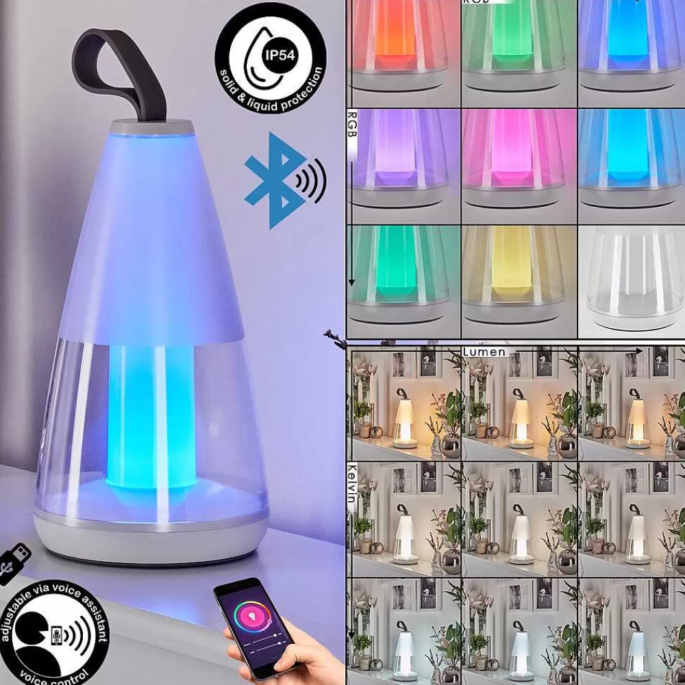 hofstein Lampe A Poser Yari Led Gris, Transparent, Blanc, 1 Lumiere, Telecommandes, Changeur De Couleurs