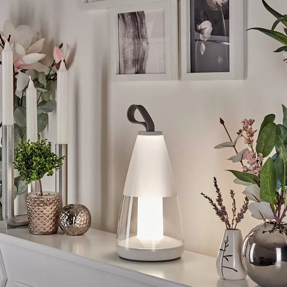 hofstein Lampe A Poser Yari Led Gris, Transparent, Blanc, 1 Lumiere, Telecommandes, Changeur De Couleurs