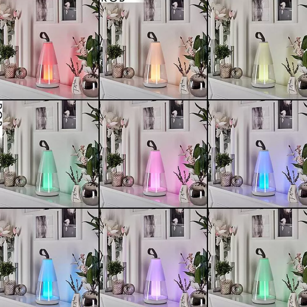 hofstein Lampe A Poser Yari Led Gris, Transparent, Blanc, 1 Lumiere, Telecommandes, Changeur De Couleurs