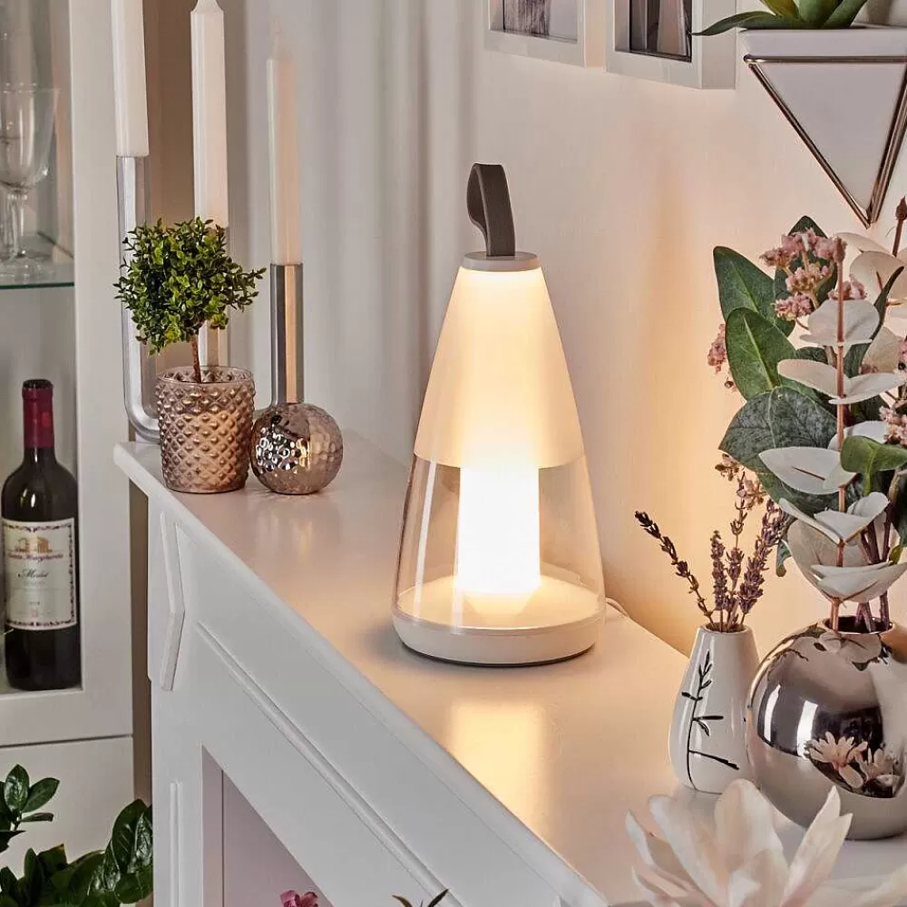 hofstein Lampe A Poser Yari Led Gris, Transparent, Blanc, 1 Lumiere, Telecommandes, Changeur De Couleurs