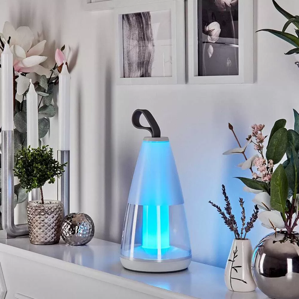 hofstein Lampe A Poser Yari Led Gris, Transparent, Blanc, 1 Lumiere, Telecommandes, Changeur De Couleurs