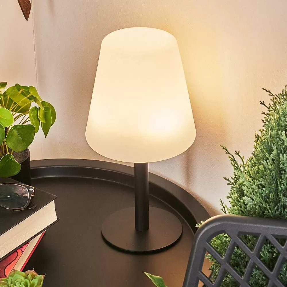 hofstein Lampe A Poser Zoume Solar Led Noir, 8 Lumieres, Changeur De Couleurs