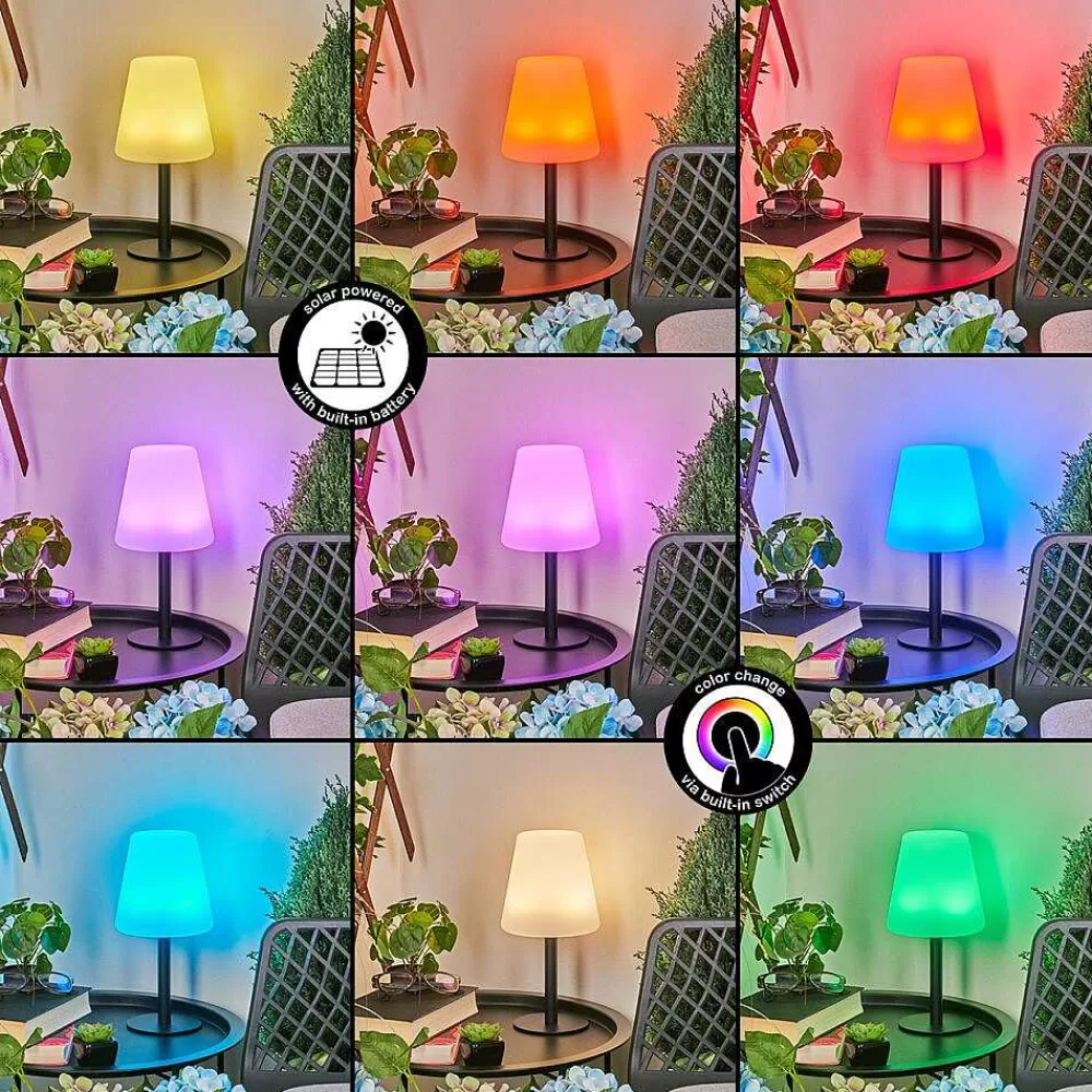 hofstein Lampe A Poser Zoume Solar Led Noir, 8 Lumieres, Changeur De Couleurs
