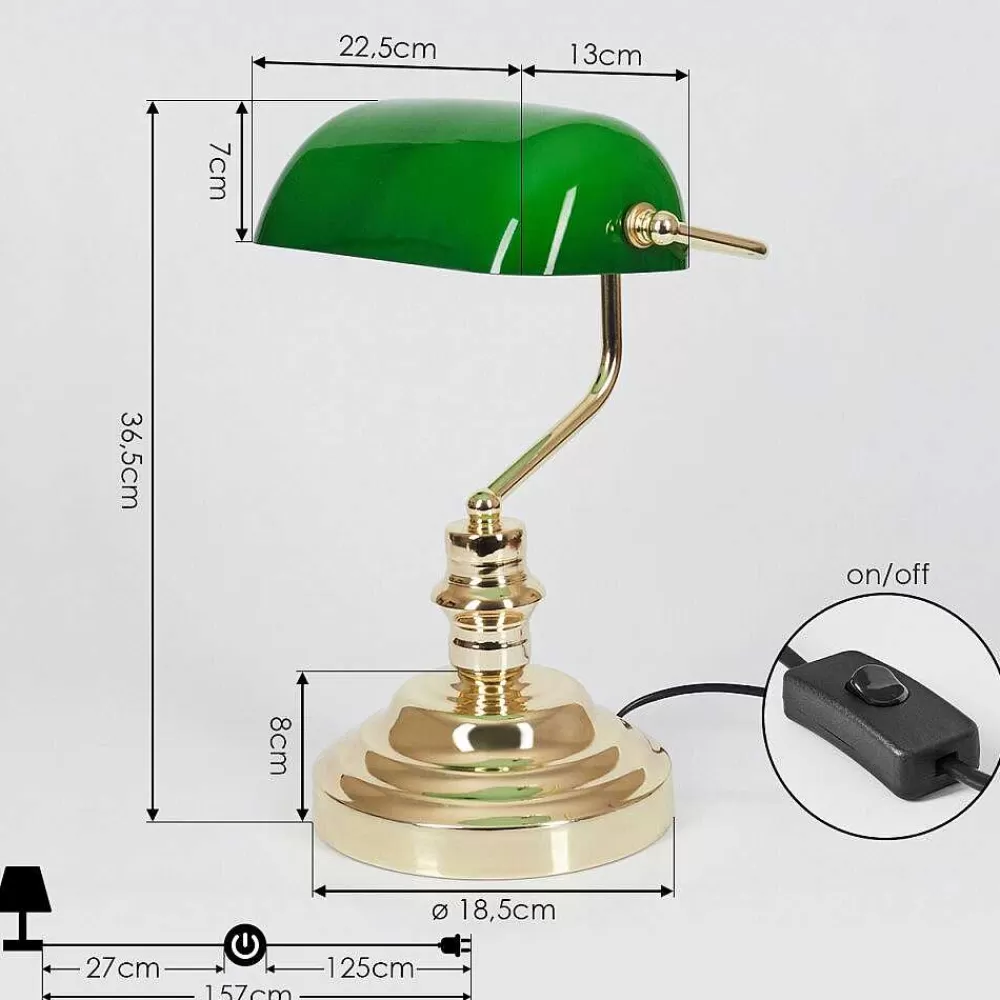 hofstein Lampe De Banquier Verte Or, Vert, Laiton, 1 Lumiere