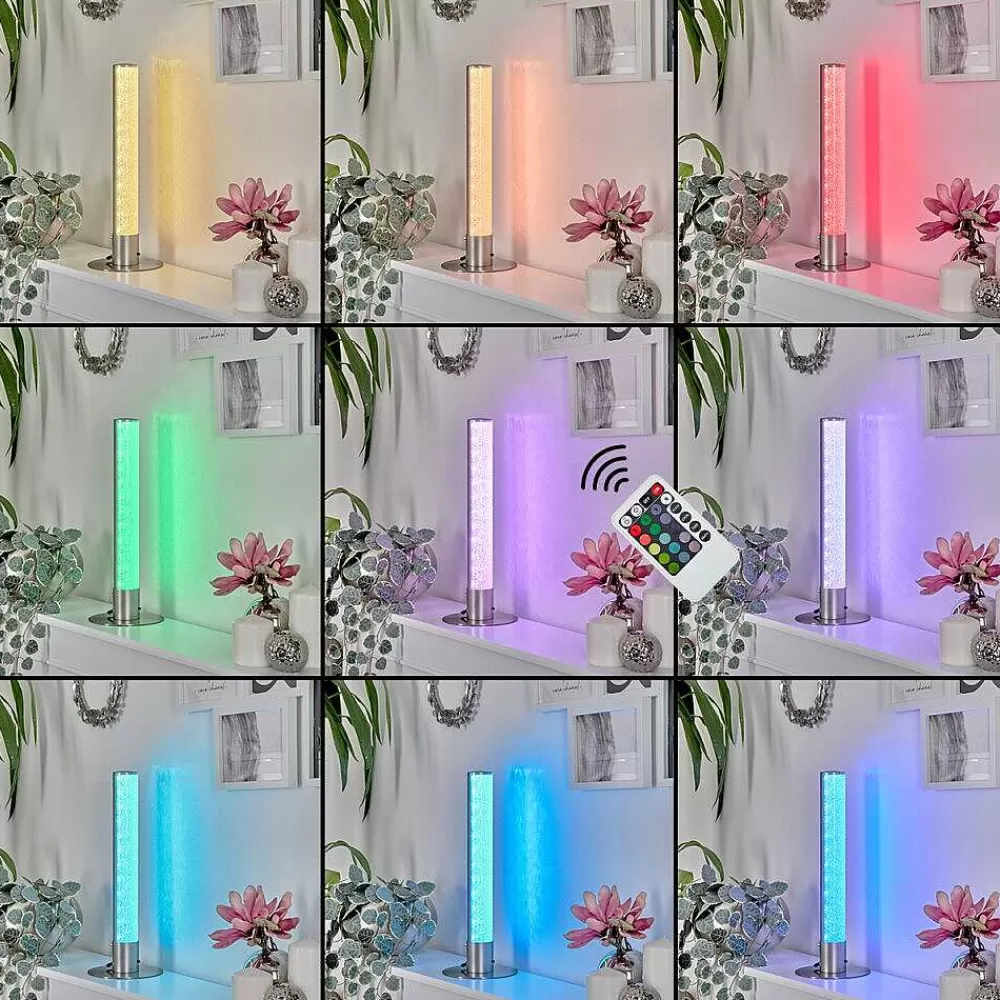 hofstein Lampe De Table Flaut Led Nickel Mat, 1 Lumiere, Telecommandes, Changeur De Couleurs