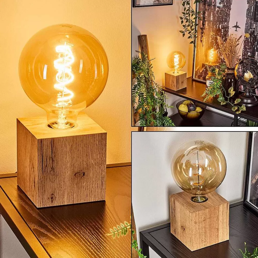 hofstein Lampe De Table Heimola Brun, Couleur Bois, 1 Lumiere