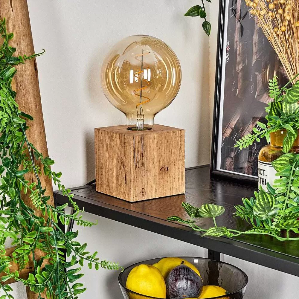 hofstein Lampe De Table Heimola Brun, Couleur Bois, 1 Lumiere