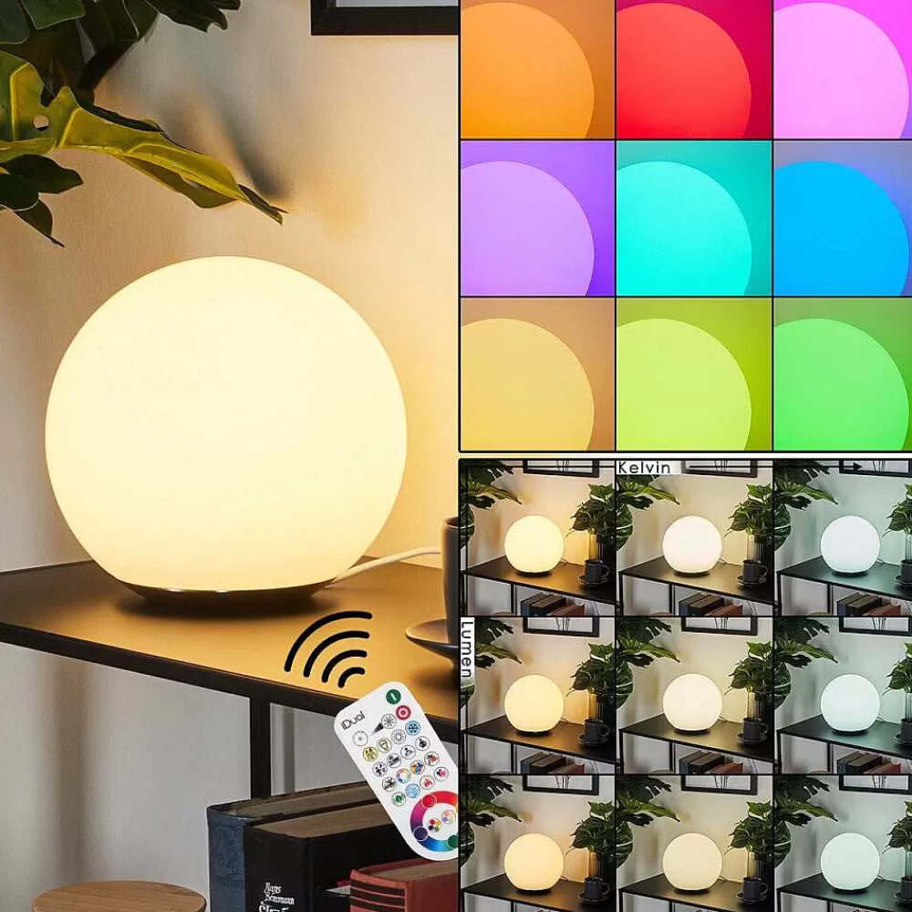 Idual Lampe De Table Dahlia Led Nickel Mat, 1 Lumiere, Telecommandes, Changeur De Couleurs